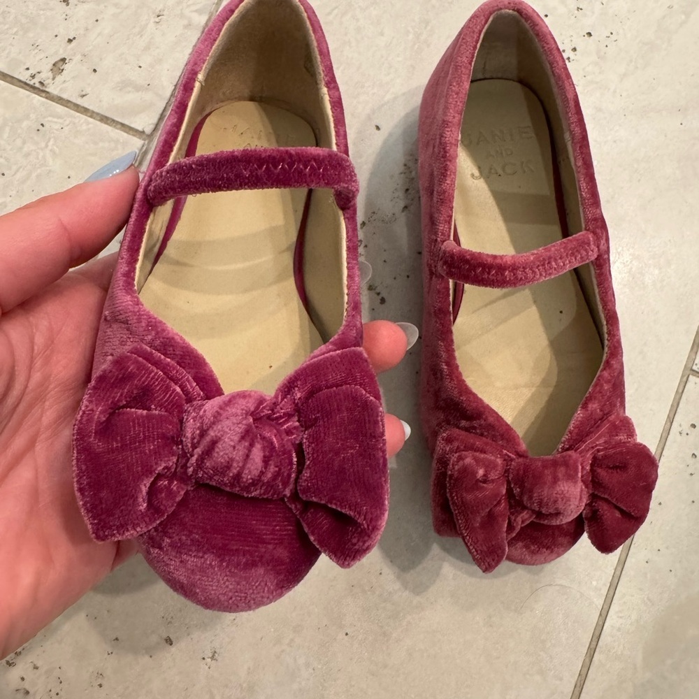 Janie and Jack Toddler Girl’s Velvet Magenta Bow Ballet Slipper Flat Shoes - Picture 6 of 7